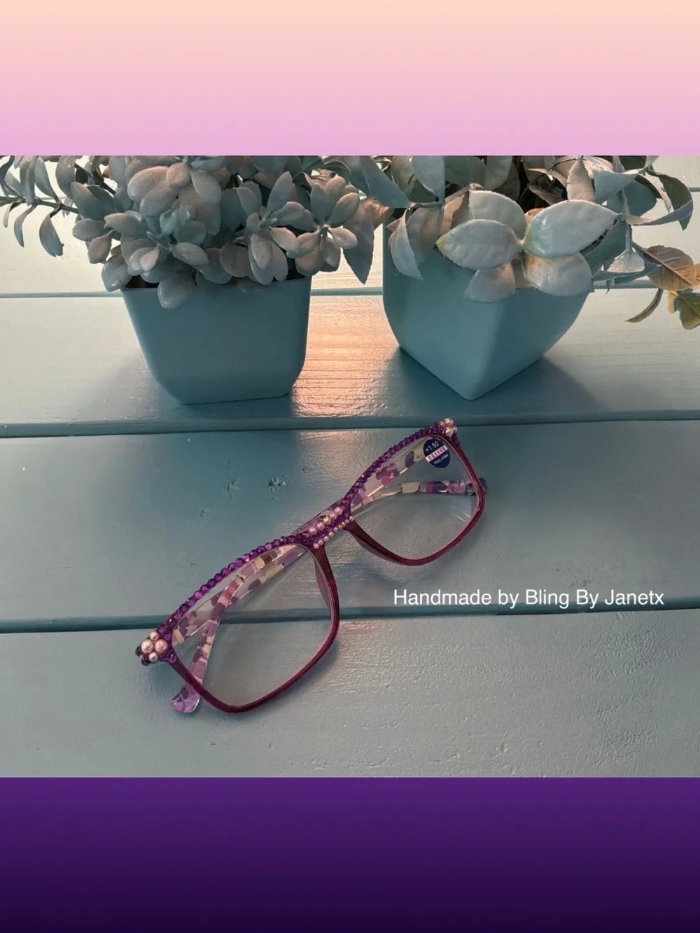 Handmade Purple Bejeweled Reading Glasses (+1.50)